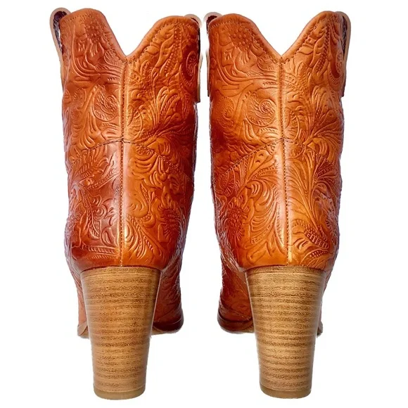 FRYE RARE Tooled Leather Ankle Bootie Boots Made in Italy Brown Women’s Size 10 - Picture 5 of 11